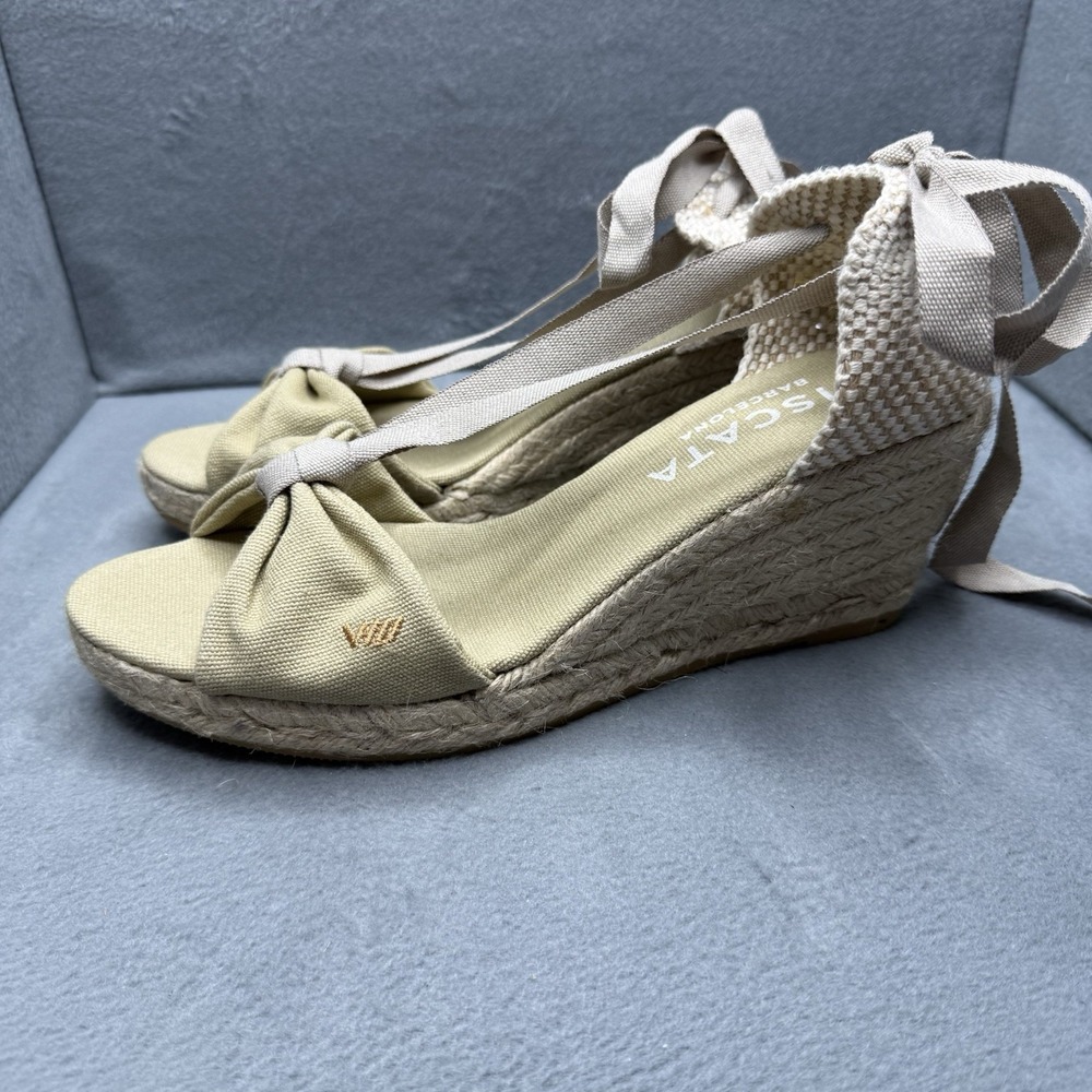 Viscata Barcelona Rosas Canvas Espadrille Wedges EU 41 US 10 Beige Ankle Tie